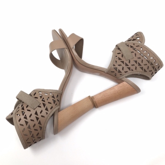 Charles David Taupe Leather Laser Cut Juno Sandals - Picture 6 of 8